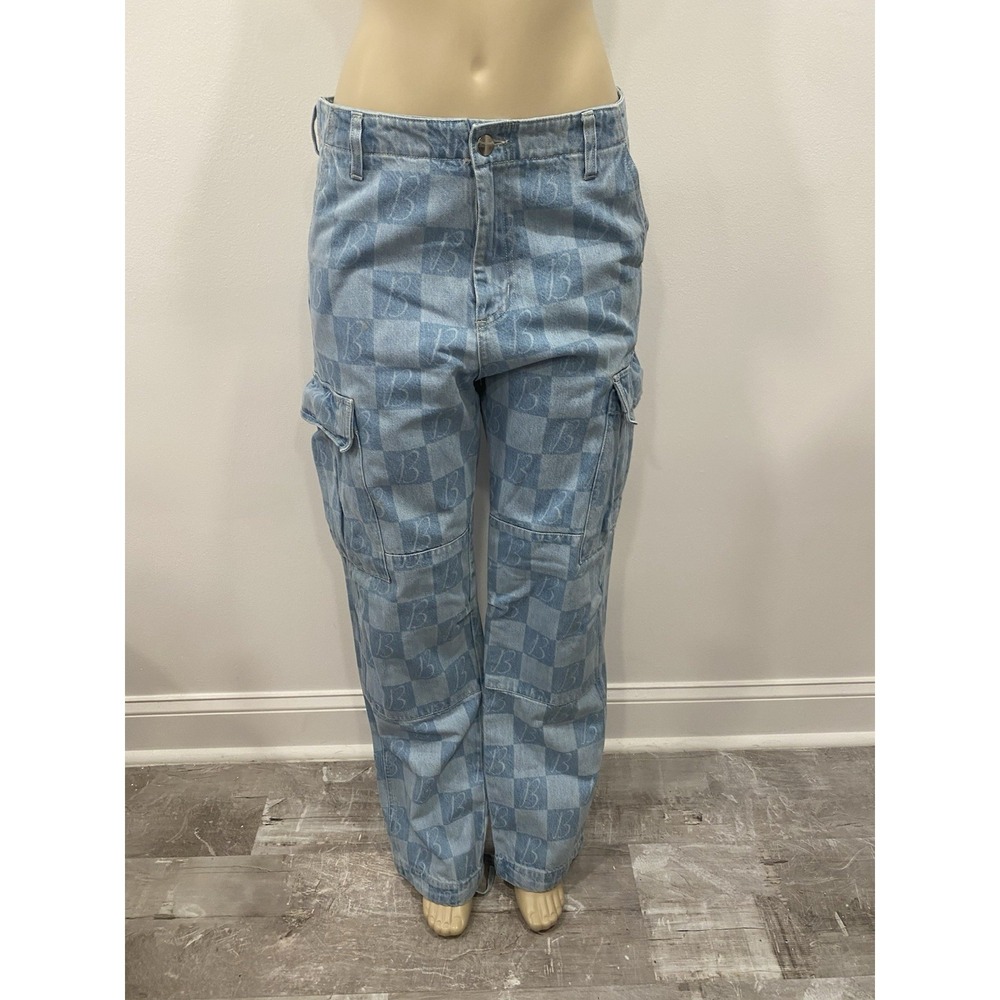 Blue Sky Inn Cargo Jeans Blue Denim Womens Size Small Monogrammed B Light Wash - Picture 2 of 16